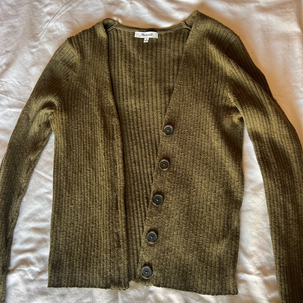 Madewell olive green medium button front cardigan
